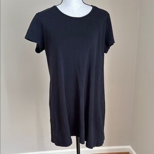 Lands End Classic Black T-Shirt Dress Short Sleeve 100% Cotton Women S 6 8